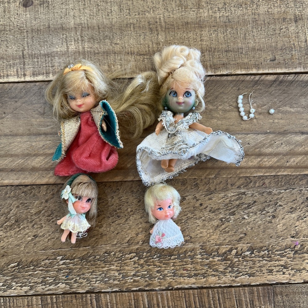 1960s Little Kiddles Cinderiddle Sleeping Biddle Mattel Mini Dolls Lot of 4 Read